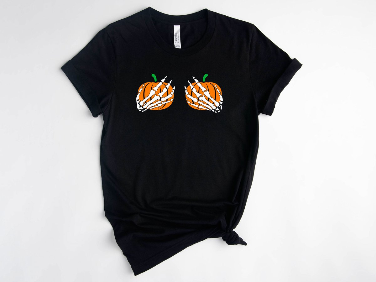 Lykke Halloween T-shirt | Pompoen Boobies shirt| Skelet handen shirt| Maat S